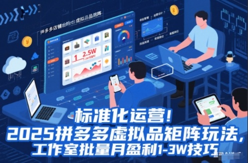 标准化运营!2025拼多多虚拟品矩阵玩法,工作室批量月盈利1-3W技巧【揭秘】-想要创业网