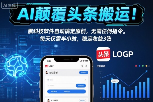 AI颠覆头条搬运！黑科技软件自动搞定原创，无需任何指令。每天仅需半小时，稳定收益3张【揭秘】-想要创业网