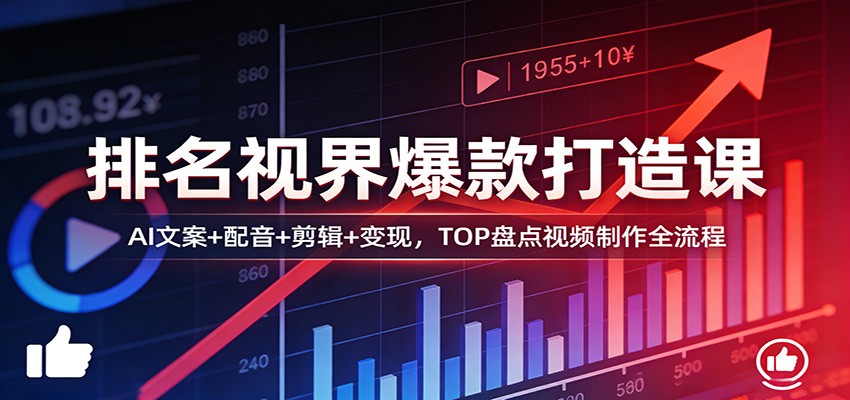 排名视界爆款打造课：AI文案+配音+剪辑+变现，TOP盘点视频制作全流程-想要创业