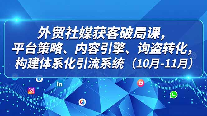 外贸 社媒获客破局课,平台策略、内容引擎、询盘转化,构建体系化引流系统(10月-11月-想要创业网