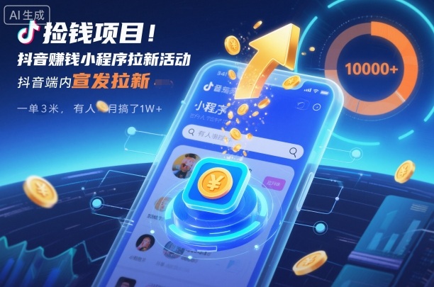 捡钱项目！抖音賺钱小程序拉新活动，抖音端内宣发拉新，一单3米，有人半个月搞了1W+-想要创业网