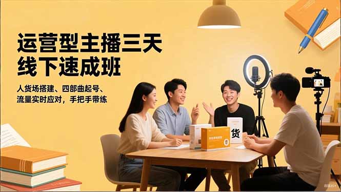 运营型主播三天线下班，人货场搭建,四部曲起号,流量实时应对，手把手带练-想要创业网