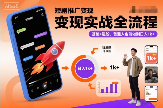 短剧推广变现实战全流程，基础+进阶，普通人也能做到日入1k+-想要创业网