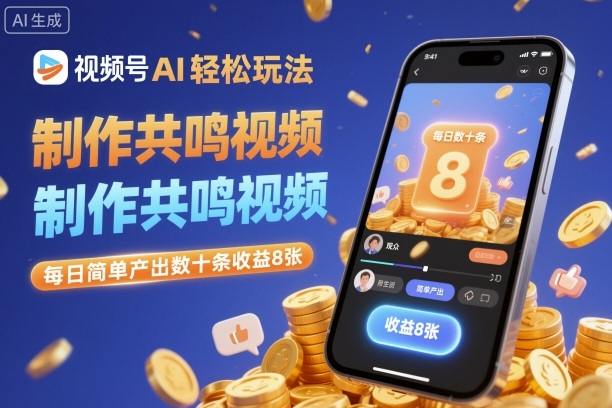 视频号AI轻松玩法,制作共鸣视频,每日简单产出数十条收益8张-想要创业网