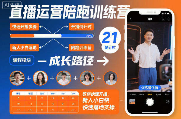 直播运营陪跑训练营，教你快速开播，新人小白快速落地实操-想要创业网