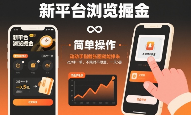 新平台浏览掘金,动动手指截张图就能挣米,2分钟一单,不限时不限量,一天5张【揭秘】-想要创业网