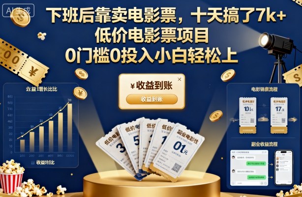 下班后靠卖电影票,十天搞了7k+,低价电影票项目,0门槛0投入小白轻松上手【揭秘】-想要创业网