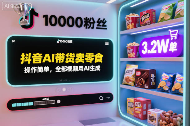 抖音AI带货卖零食，操作简单，全部视频用AI生成，一万粉丝，卖了3.2W单-想要创业网