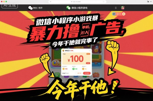 微信小程序小游戏暴力撸广告，单机日入100，今年干他就完事了-想要创业网