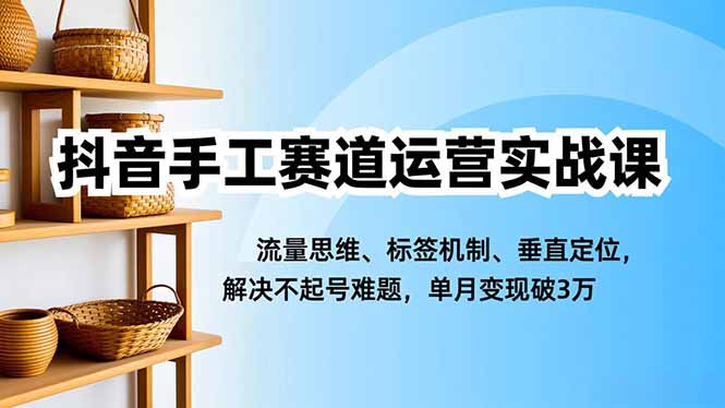 抖音手工赛道运营实战课，流量思维、标签机制、垂直定位，解决不起号难题，单月变现破3万-想要创业网