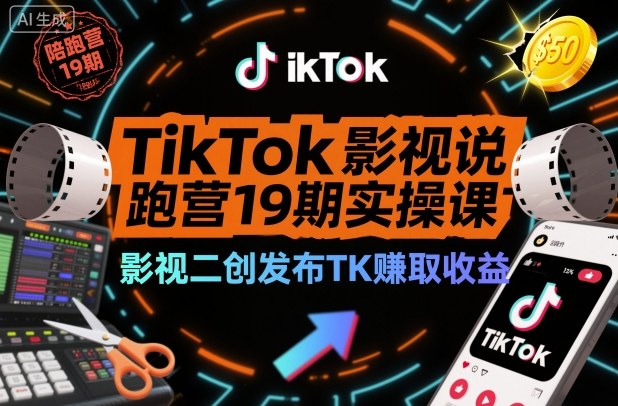 TikTok影视解说陪跑营19期实操课,影视二创发布TK賺取收益,万播收益50美金-想要创业网