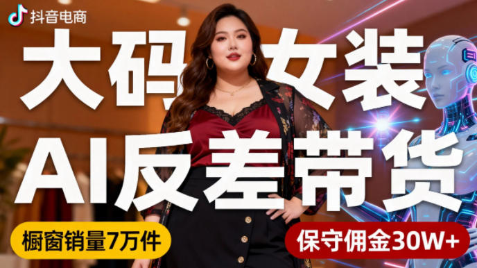 抖音小众赛道，大码女装AI反差带货，不用直播，每天6条作品，橱窗卖7万件，保守佣金30W+-想要创业网