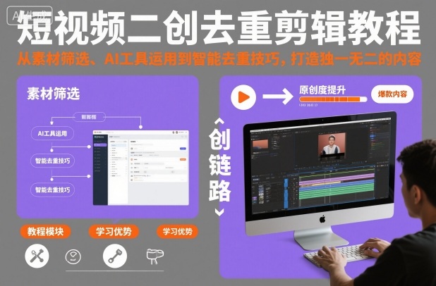 短视频二创去重剪辑教程，从素材筛选、AI工具运用到智能去重技巧，打造独一无二的内容-想要创业网