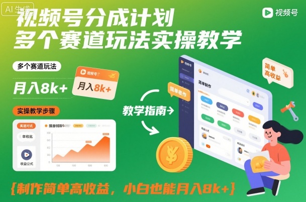 视频号分成计划多个赛道玩法实操教学,制作简单高收益,小白也能月入8k+-想要创业网