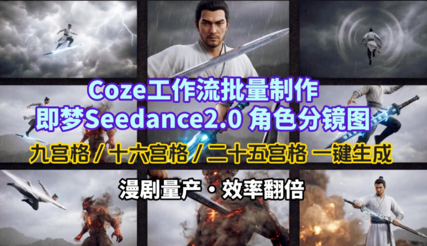 Coze工作流批量制作即梦Seedance2.0角色分镜图，九宫格-十六宫格-二十五宫格一键生成，漫剧量产，效率翻倍-想要创业