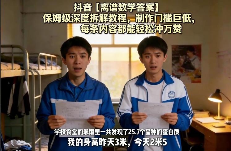 抖音【离谱数学答案】保姆级深度拆解教程，制作门槛巨低，每条内容都能轻松冲万赞，附详细步骤-想要创业