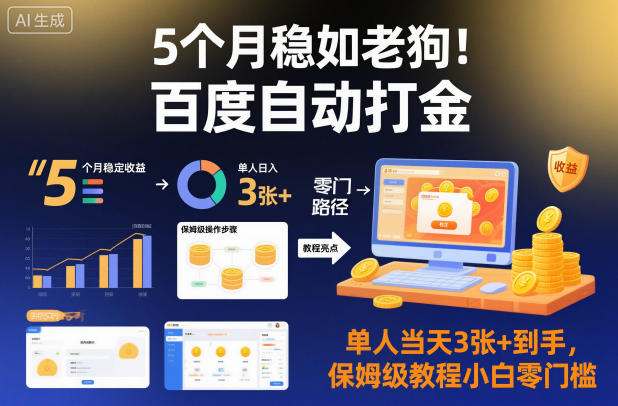 5个月稳如老狗!百度自动打金,单人当天3张+到手,保姆级教程小白零门槛【揭秘】-想要创业网