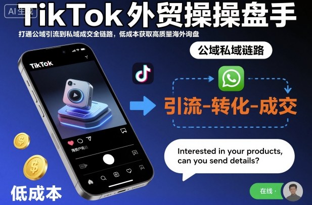 TikTok外贸操盘手，打通公域引流到私域成交全链路，低成本获取高质量海外询盘-想要创业网