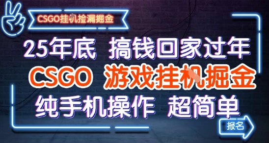 25年底搞钱回家过年，CSGO游戏挂G掘金，纯手机操作超简单【揭秘】-想要创业网