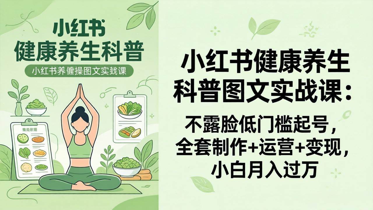 （18033期）2026小红书健康养生科普图文实战课：不露脸低门槛起号，全套制作+运营+变现，小白月入过万-想要创业