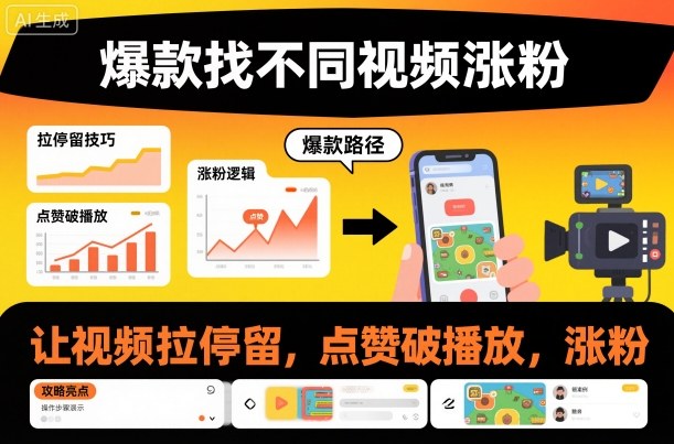 爆款找不同视频涨粉,让视频拉停留,实现点赞,破播放,涨粉-想要创业网