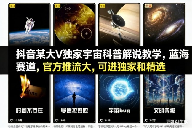 抖音某大V独家宇宙科普解说教学,蓝海赛道,官方推流大,可进独家和精选-想要创业网