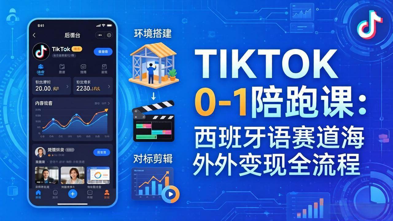 （17908期）TIKTOK 0-1 陪跑课：从环境搭建到刷对标剪辑，西班牙语赛道海外变现全流程-想要创业