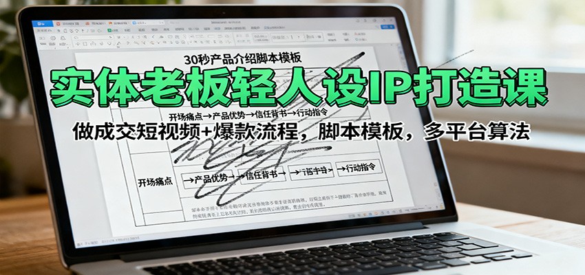 实体老板轻人设IP打造课：做成交短视频+爆款流程，脚本模板，多平台算法-想要创业网