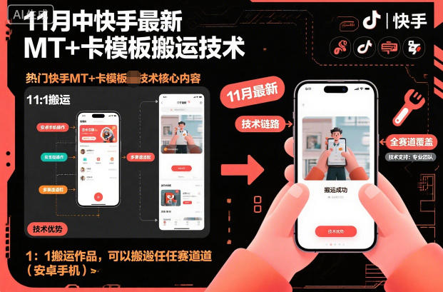 11月中快手最新MT+卡模板搬运技术,1:1搬运作品,可以搬运任何赛道(安卓手机)-想要创业网