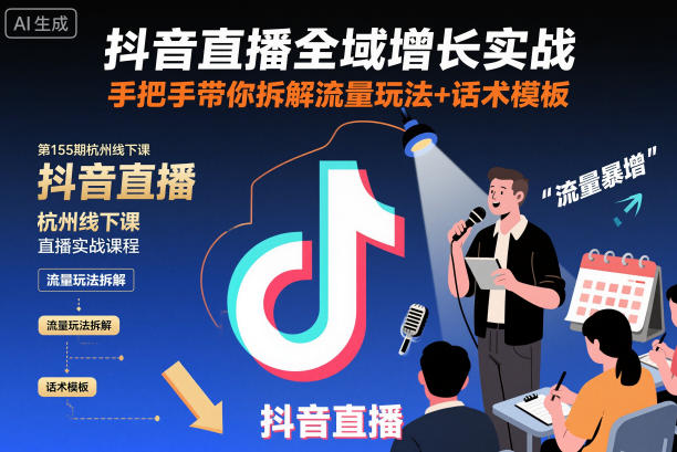 抖音直播全域增长实战第155期杭州线下课,手把手带你拆解流量玩法+话术模板-想要创业网