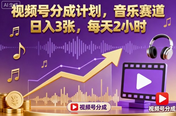 视频号分成计划，音乐赛道，日入3张，每天2小时-想要创业网