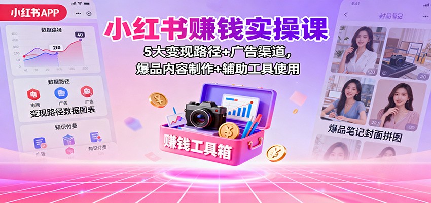 小红书赚钱实操课：5大变现路径+广告渠道，爆品内容制作+辅助工具使用-想要创业网