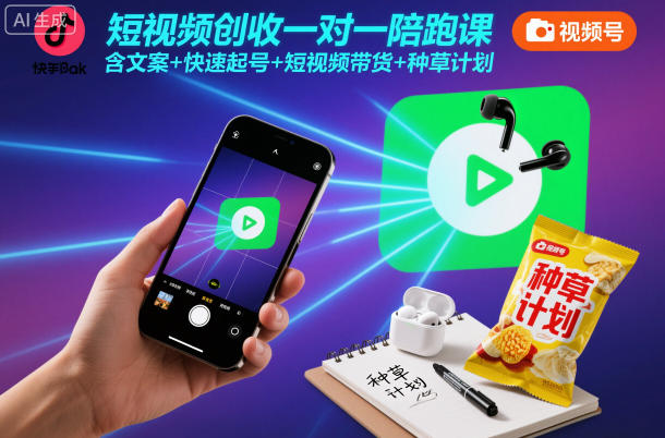 短视频创收一对一陪跑课,含文案+快速起号+短视频带货+种草计划-想要创业网