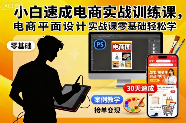 小白速成电商实战训练课,电商平面设计实战课零基础轻松学-想要创业网