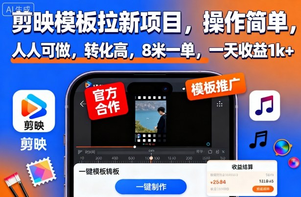 剪映模板拉新项目,操作简单,人人可做,转化高,8米一单,一天收益1k+-想要创业网