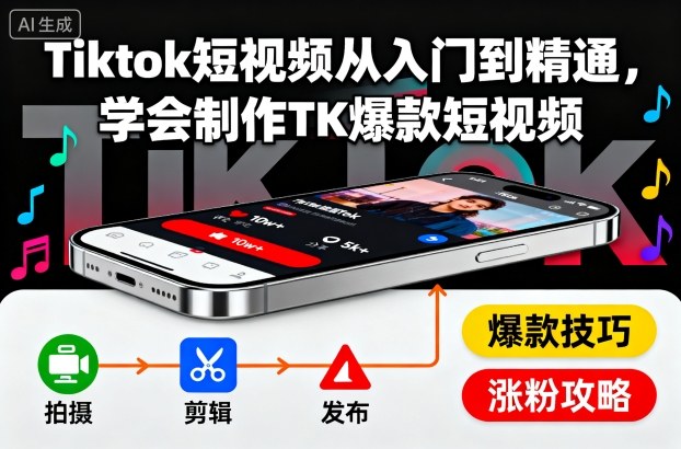Tiktok短视频从入门到精通,学会制作TK爆款短视频-想要创业网