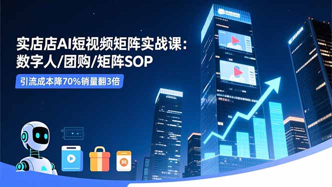 实体店AI短视频矩阵实战课：数字人/团购/矩阵SOP，引流成本降70%销量翻3倍-想要创业网