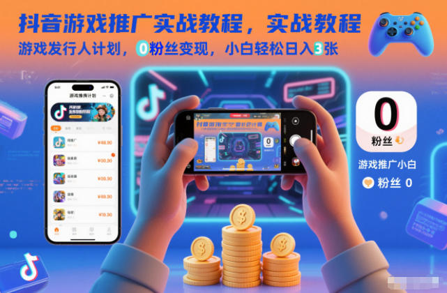 抖音游戏推广实战教程,游戏发行人计划,0粉丝变现,小白轻松日入3张-想要创业网