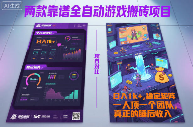 两款靠谱全自动游戏搬砖项目，日入1k+，稳定可矩阵，一人顶一个团队，真正的睡后收入【揭秘】-想要创业网