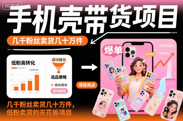 手机壳带货项目，几千粉丝卖货几十万件，短视频低粉卖货的天花板项目-想要创业网