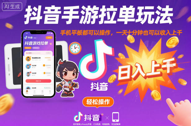 抖音手游拉单玩法，手机平板都可以操作，一天十分钟也可以收入上K【揭秘】-想要创业网