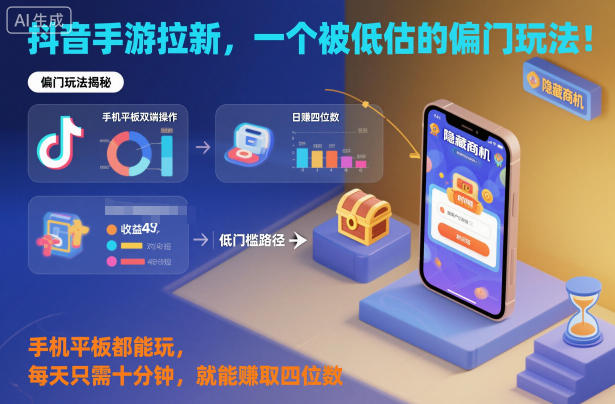 抖音手游拉新，一个被低估的偏门玩法！手机平板都能玩，每天只需十分钟，就能賺取四位数【揭秘】-想要创业网