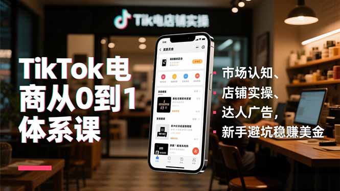TikTok电商从0到1体系课,市场认知、店铺实操、达人广告,新手避坑稳赚美金-想要创业网
