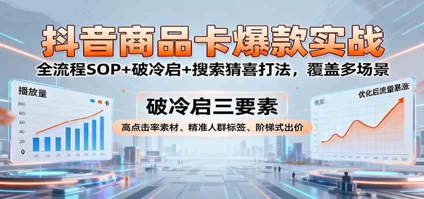 抖音商品卡爆款实战：全流程SOP+破冷启+搜索猜喜打法，覆盖多场景-想要创业网