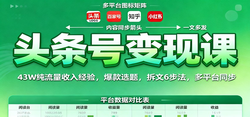 头条号变现课：43W纯流量收入经验，爆款选题，拆文6步法，多平台同步-想要创业网