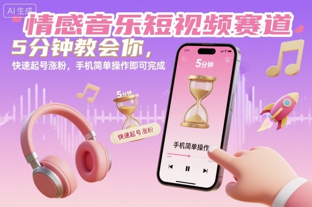 情感音乐短视频赛道,5分钟教会你,快速起号涨粉,手机简单操作即可完成-想要创业网