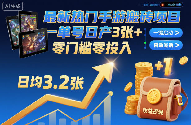 最新热门手游搬砖项目，一键自动化挂G，单号日产3张+，零门槛零投入【揭秘】-想要创业网