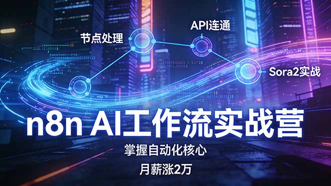 n8n AI工作流实战营，节点处理+API连通+Sora2实战，掌握自动化核心月薪涨2万-想要创业