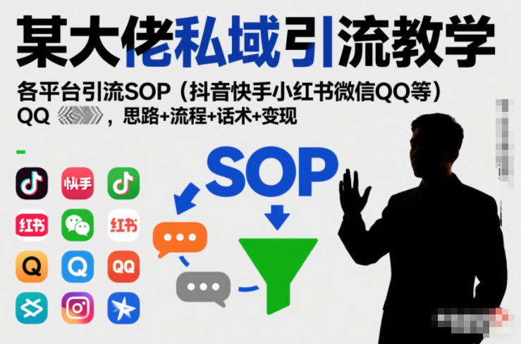某大佬私域引流教学，各平台引流SOP(抖音快手小红书微信QQ等)，思路+流程+话术+变现-想要创业