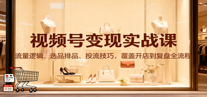 视频号变现实战课：流量逻辑、选品排品、投流技巧，覆盖开店到复盘全流程-想要创业